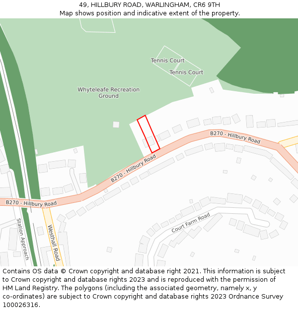 49, HILLBURY ROAD, WARLINGHAM, CR6 9TH: Location map and indicative extent of plot