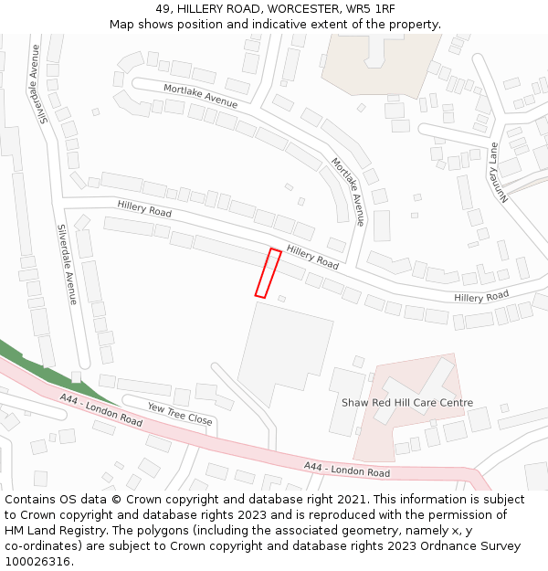 49, HILLERY ROAD, WORCESTER, WR5 1RF: Location map and indicative extent of plot