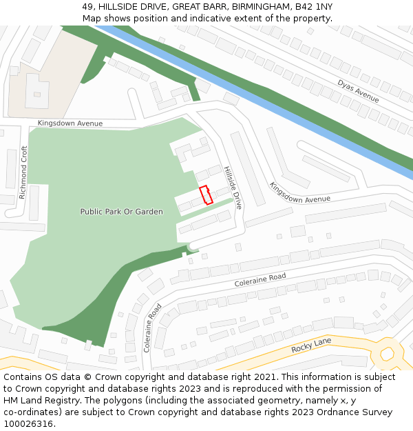 49, HILLSIDE DRIVE, GREAT BARR, BIRMINGHAM, B42 1NY: Location map and indicative extent of plot