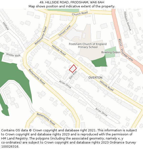 49, HILLSIDE ROAD, FRODSHAM, WA6 6AH: Location map and indicative extent of plot