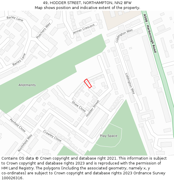 49, HODDER STREET, NORTHAMPTON, NN2 8FW: Location map and indicative extent of plot