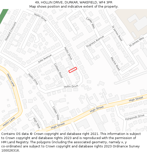 49, HOLLIN DRIVE, DURKAR, WAKEFIELD, WF4 3PR: Location map and indicative extent of plot