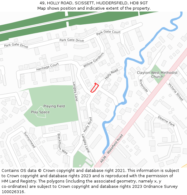 49, HOLLY ROAD, SCISSETT, HUDDERSFIELD, HD8 9GT: Location map and indicative extent of plot