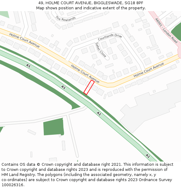 49, HOLME COURT AVENUE, BIGGLESWADE, SG18 8PF: Location map and indicative extent of plot