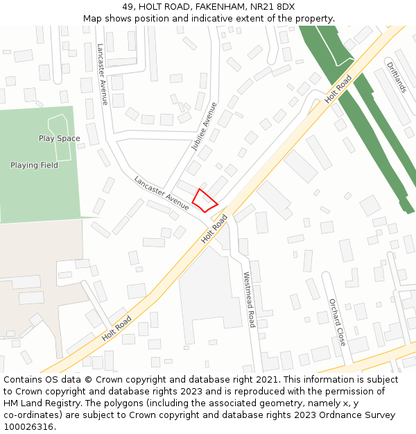 49, HOLT ROAD, FAKENHAM, NR21 8DX: Location map and indicative extent of plot