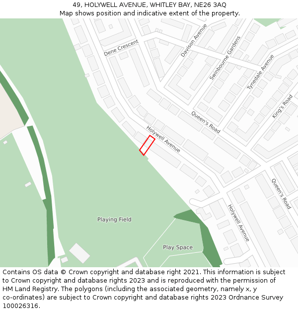 49, HOLYWELL AVENUE, WHITLEY BAY, NE26 3AQ: Location map and indicative extent of plot