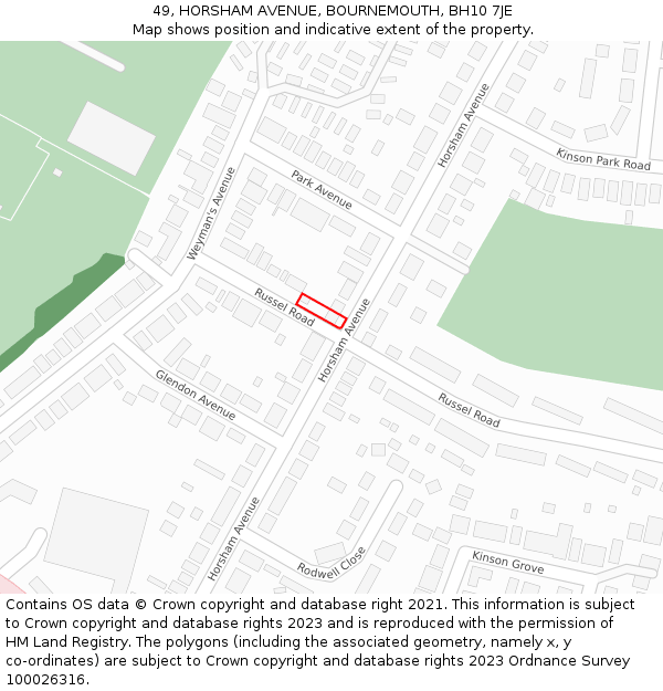 49, HORSHAM AVENUE, BOURNEMOUTH, BH10 7JE: Location map and indicative extent of plot