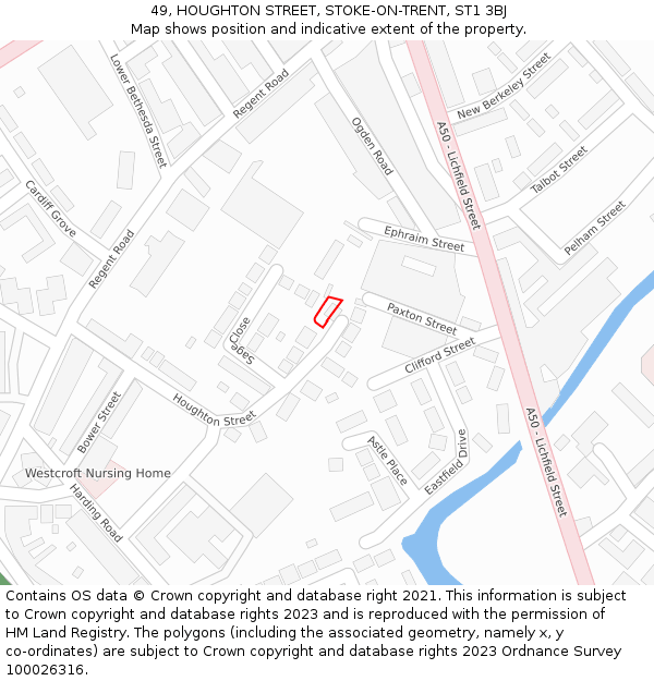 49, HOUGHTON STREET, STOKE-ON-TRENT, ST1 3BJ: Location map and indicative extent of plot