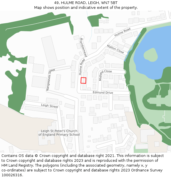 49, HULME ROAD, LEIGH, WN7 5BT: Location map and indicative extent of plot