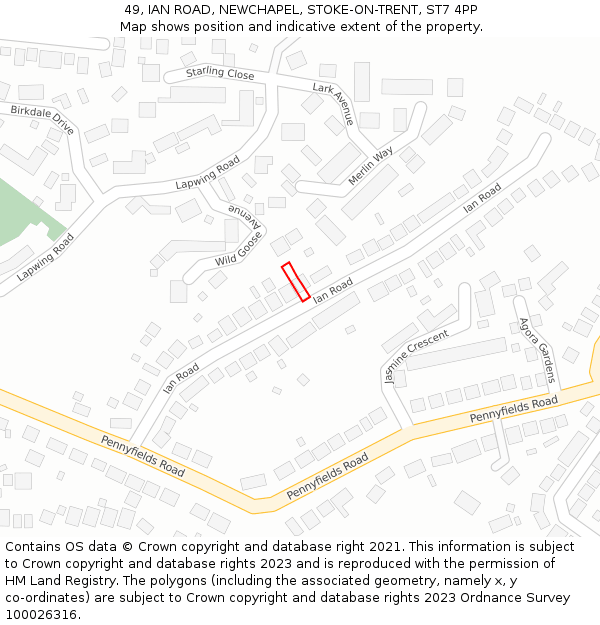 49, IAN ROAD, NEWCHAPEL, STOKE-ON-TRENT, ST7 4PP: Location map and indicative extent of plot