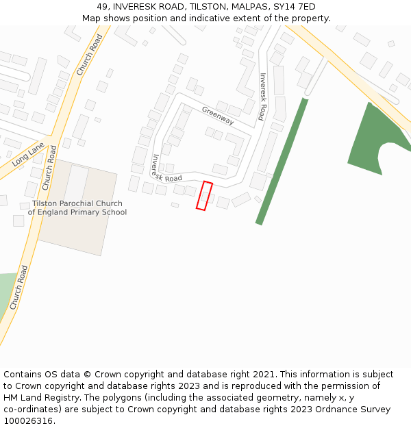 49, INVERESK ROAD, TILSTON, MALPAS, SY14 7ED: Location map and indicative extent of plot