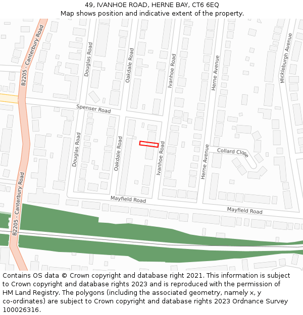 49, IVANHOE ROAD, HERNE BAY, CT6 6EQ: Location map and indicative extent of plot