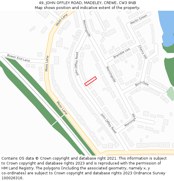 49, JOHN OFFLEY ROAD, MADELEY, CREWE, CW3 9NB: Location map and indicative extent of plot