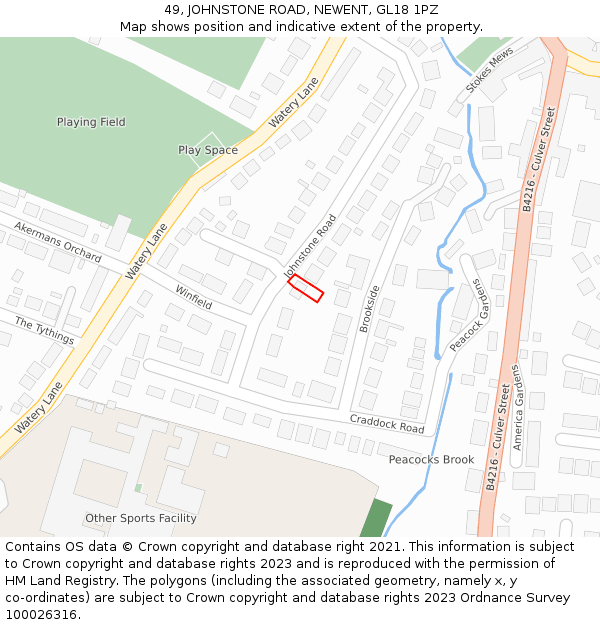 49, JOHNSTONE ROAD, NEWENT, GL18 1PZ: Location map and indicative extent of plot