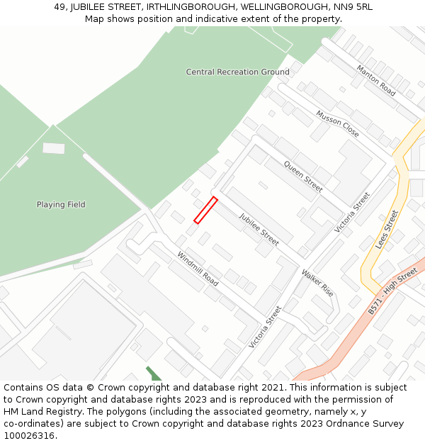 49, JUBILEE STREET, IRTHLINGBOROUGH, WELLINGBOROUGH, NN9 5RL: Location map and indicative extent of plot