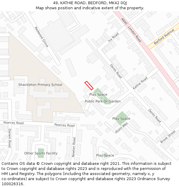 49, KATHIE ROAD, BEDFORD, MK42 0QJ: Location map and indicative extent of plot