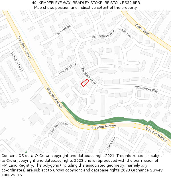 49, KEMPERLEYE WAY, BRADLEY STOKE, BRISTOL, BS32 8EB: Location map and indicative extent of plot