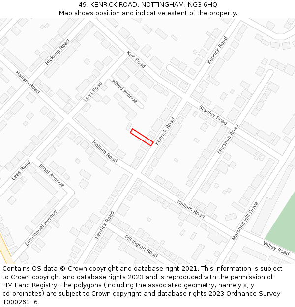 49, KENRICK ROAD, NOTTINGHAM, NG3 6HQ: Location map and indicative extent of plot