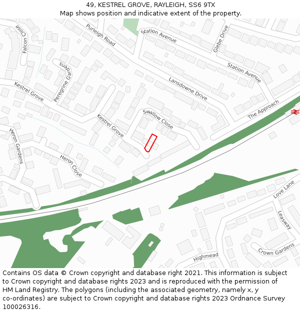 49, KESTREL GROVE, RAYLEIGH, SS6 9TX: Location map and indicative extent of plot