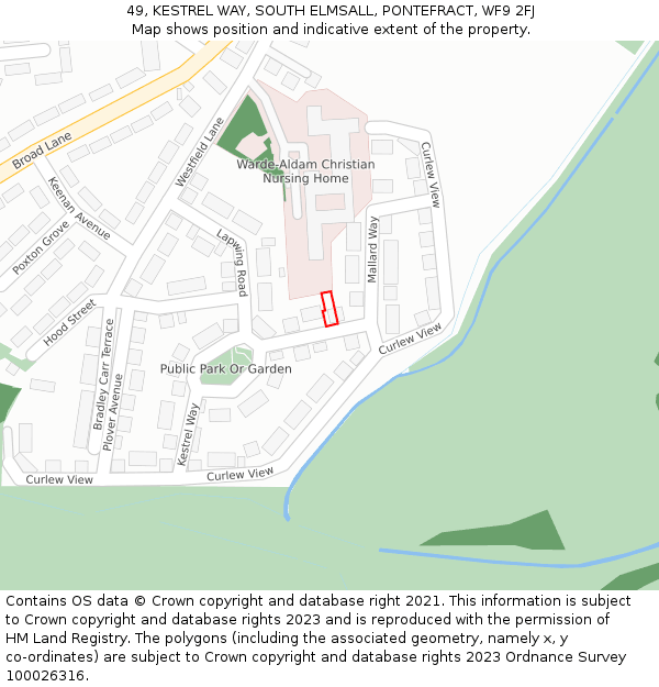 49, KESTREL WAY, SOUTH ELMSALL, PONTEFRACT, WF9 2FJ: Location map and indicative extent of plot
