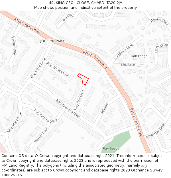 49, KING CEOL CLOSE, CHARD, TA20 2JA: Location map and indicative extent of plot