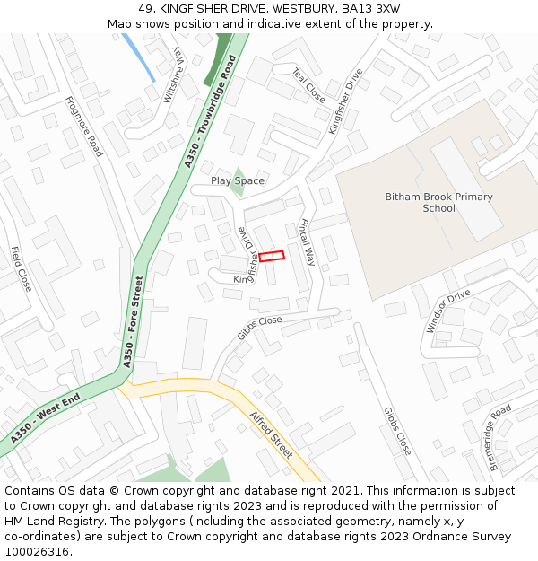 49, KINGFISHER DRIVE, WESTBURY, BA13 3XW: Location map and indicative extent of plot