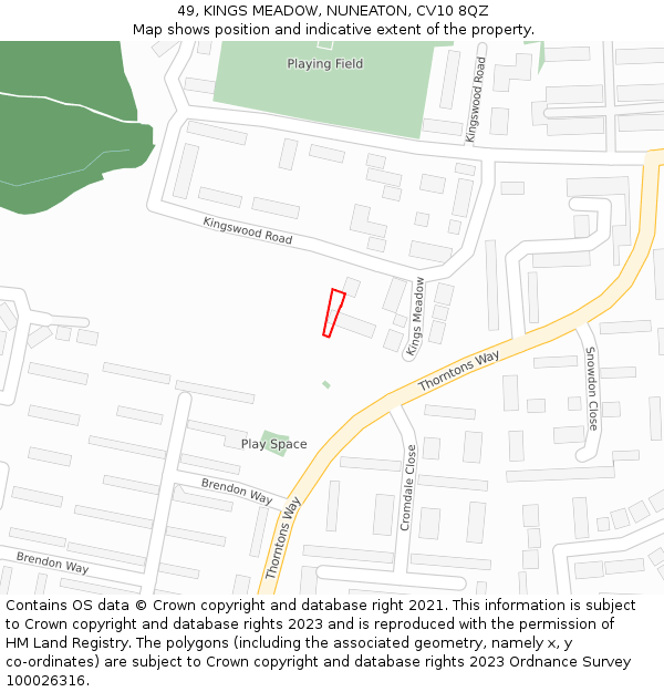 49, KINGS MEADOW, NUNEATON, CV10 8QZ: Location map and indicative extent of plot