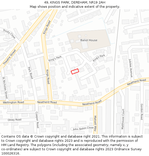 49, KINGS PARK, DEREHAM, NR19 2AH: Location map and indicative extent of plot