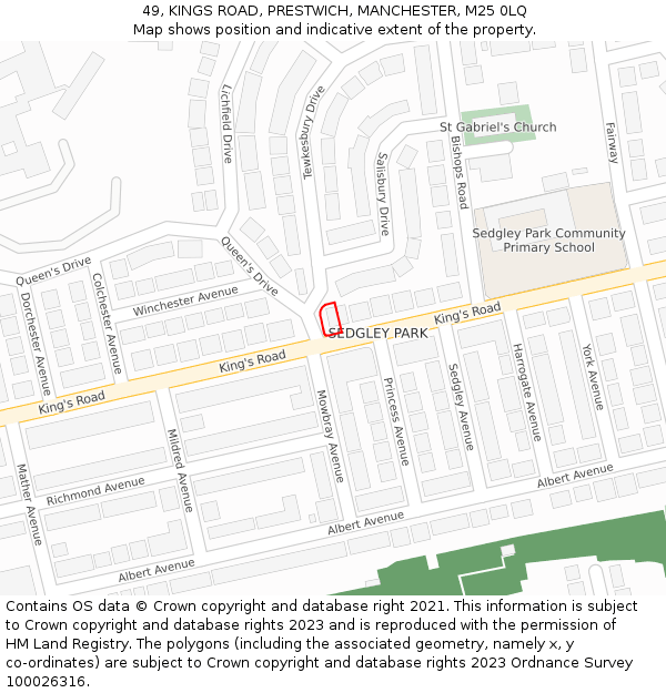 49, KINGS ROAD, PRESTWICH, MANCHESTER, M25 0LQ: Location map and indicative extent of plot