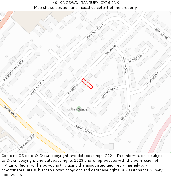 49, KINGSWAY, BANBURY, OX16 9NX: Location map and indicative extent of plot