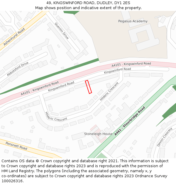 49, KINGSWINFORD ROAD, DUDLEY, DY1 2ES: Location map and indicative extent of plot