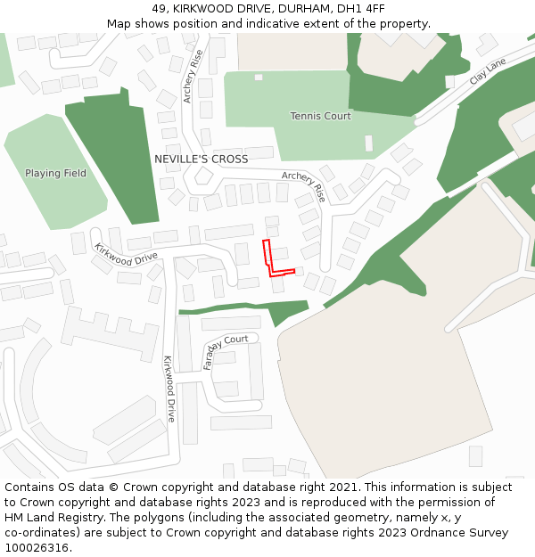 49, KIRKWOOD DRIVE, DURHAM, DH1 4FF: Location map and indicative extent of plot