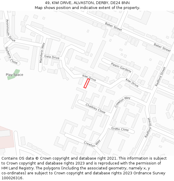 49, KIWI DRIVE, ALVASTON, DERBY, DE24 8NN: Location map and indicative extent of plot