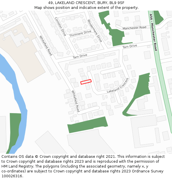 49, LAKELAND CRESCENT, BURY, BL9 9SF: Location map and indicative extent of plot