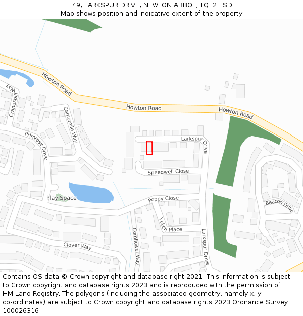49, LARKSPUR DRIVE, NEWTON ABBOT, TQ12 1SD: Location map and indicative extent of plot