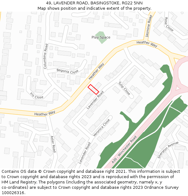 49, LAVENDER ROAD, BASINGSTOKE, RG22 5NN: Location map and indicative extent of plot