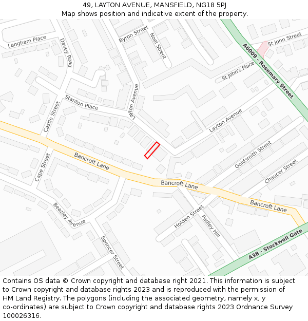 49, LAYTON AVENUE, MANSFIELD, NG18 5PJ: Location map and indicative extent of plot