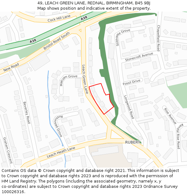 49, LEACH GREEN LANE, REDNAL, BIRMINGHAM, B45 9BJ: Location map and indicative extent of plot