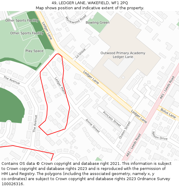 49, LEDGER LANE, WAKEFIELD, WF1 2PQ: Location map and indicative extent of plot