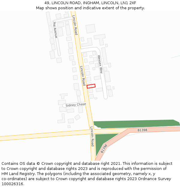 49, LINCOLN ROAD, INGHAM, LINCOLN, LN1 2XF: Location map and indicative extent of plot