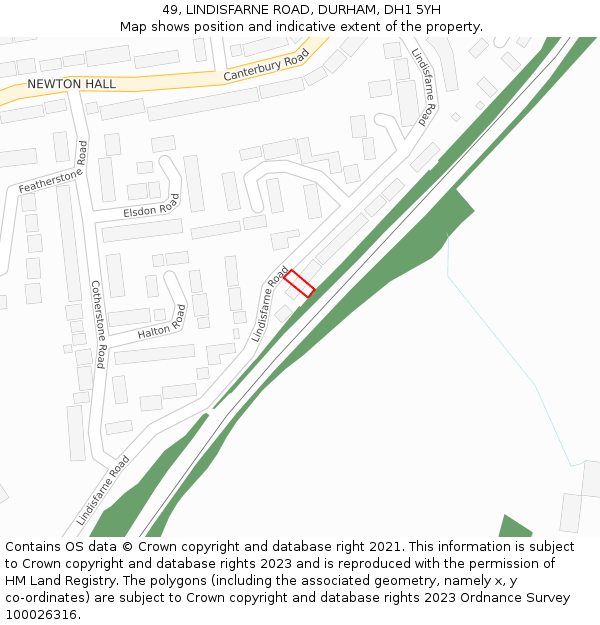 49, LINDISFARNE ROAD, DURHAM, DH1 5YH: Location map and indicative extent of plot