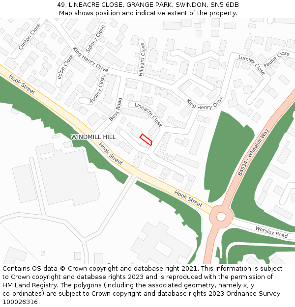 49, LINEACRE CLOSE, GRANGE PARK, SWINDON, SN5 6DB: Location map and indicative extent of plot