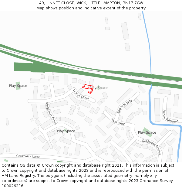 49, LINNET CLOSE, WICK, LITTLEHAMPTON, BN17 7GW: Location map and indicative extent of plot