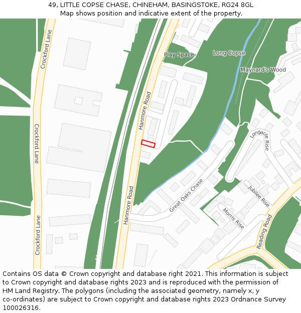 49, LITTLE COPSE CHASE, CHINEHAM, BASINGSTOKE, RG24 8GL: Location map and indicative extent of plot