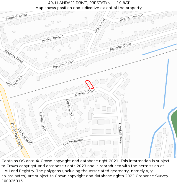 49, LLANDAFF DRIVE, PRESTATYN, LL19 8AT: Location map and indicative extent of plot