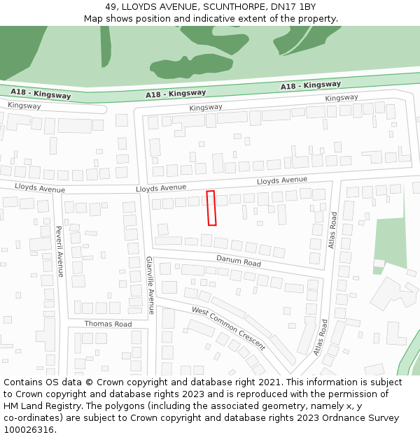 49, LLOYDS AVENUE, SCUNTHORPE, DN17 1BY: Location map and indicative extent of plot