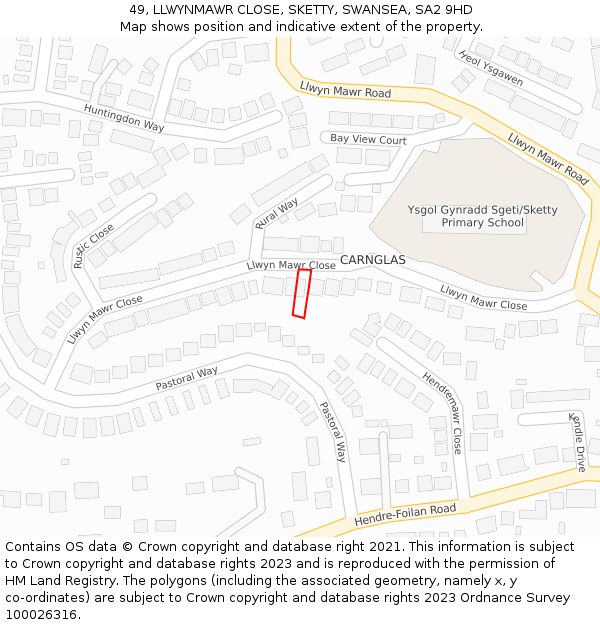 49, LLWYNMAWR CLOSE, SKETTY, SWANSEA, SA2 9HD: Location map and indicative extent of plot