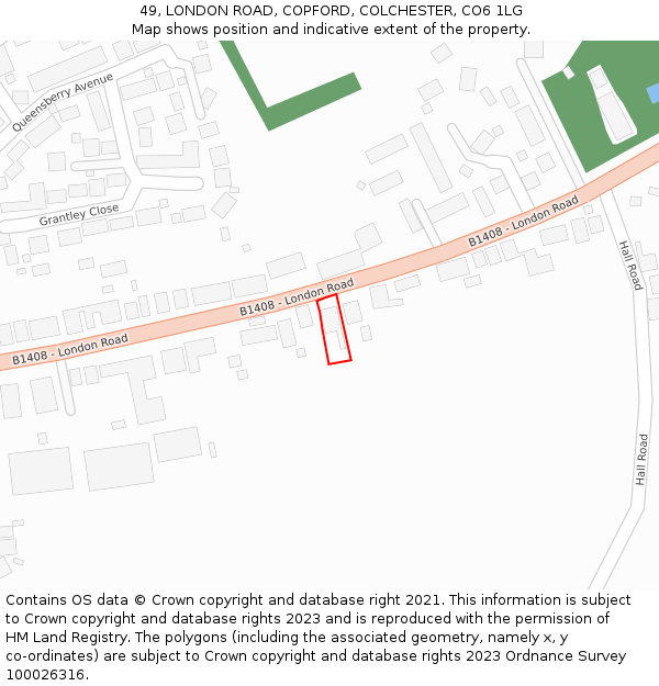 49, LONDON ROAD, COPFORD, COLCHESTER, CO6 1LG: Location map and indicative extent of plot