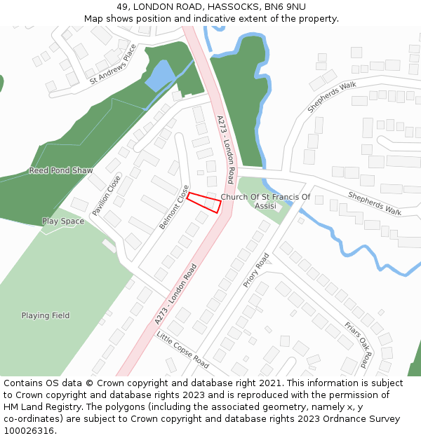 49, LONDON ROAD, HASSOCKS, BN6 9NU: Location map and indicative extent of plot