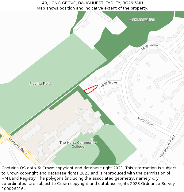 49, LONG GROVE, BAUGHURST, TADLEY, RG26 5NU: Location map and indicative extent of plot